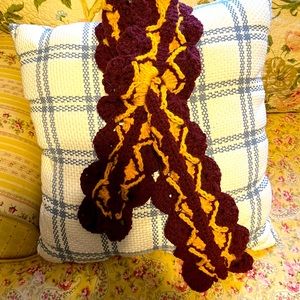 Hand Crochet burgandy and gold keyhole scarf